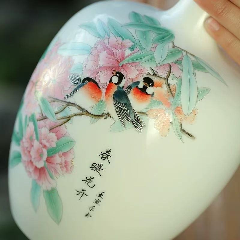 Dehua white porcelain ornaments, mutton-fat jade porcelain vase-Spring Blossoms - Image 3