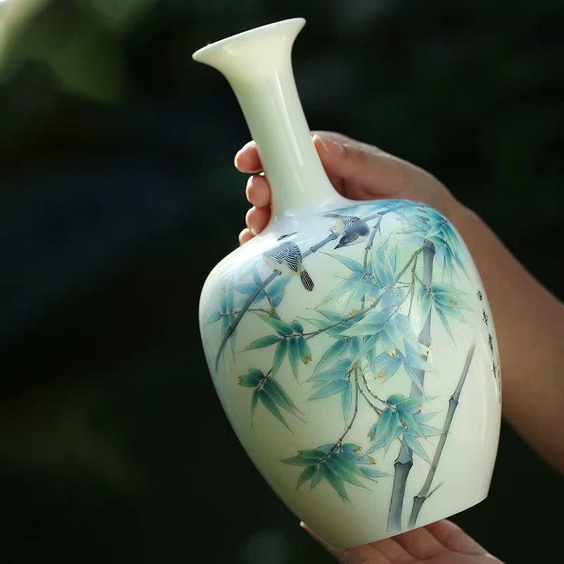 Dehua white porcelain ornaments, mutton-fat jade porcelain vase-Verdant - Image 2