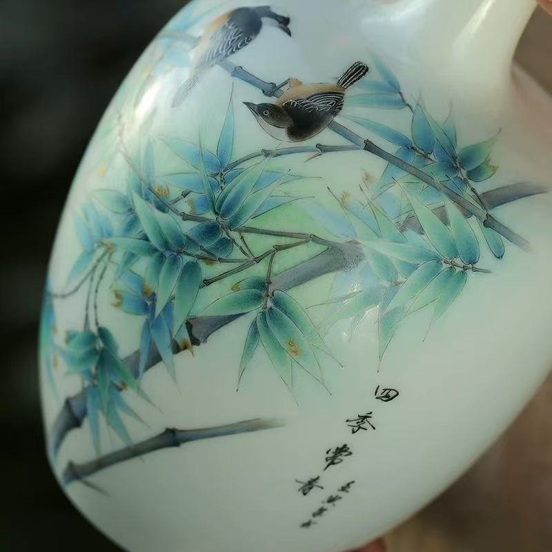 Dehua white porcelain ornaments, mutton-fat jade porcelain vase-Verdant - Image 3