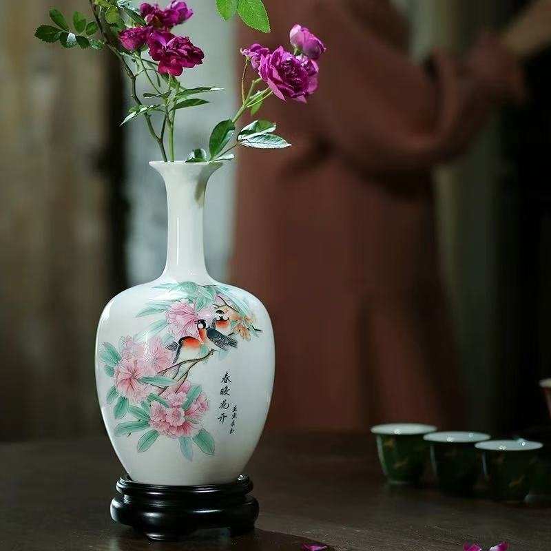 Dehua white porcelain ornaments, mutton-fat jade porcelain vase-Spring Blossoms - Image 2