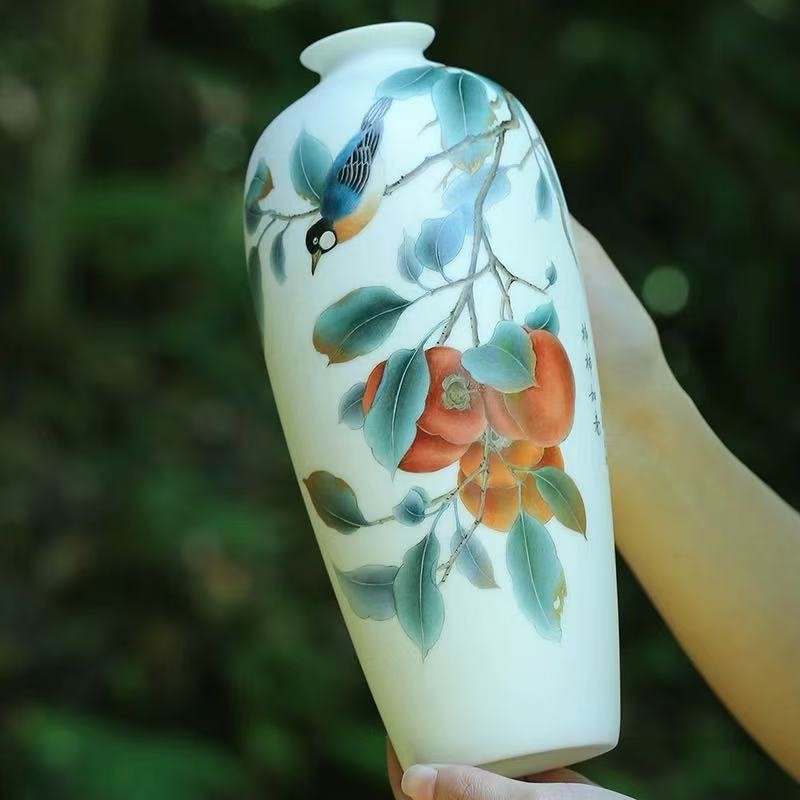 Dehua white porcelain ornaments, mutton-fat jade porcelain vase-Wishful Vase - Image 3