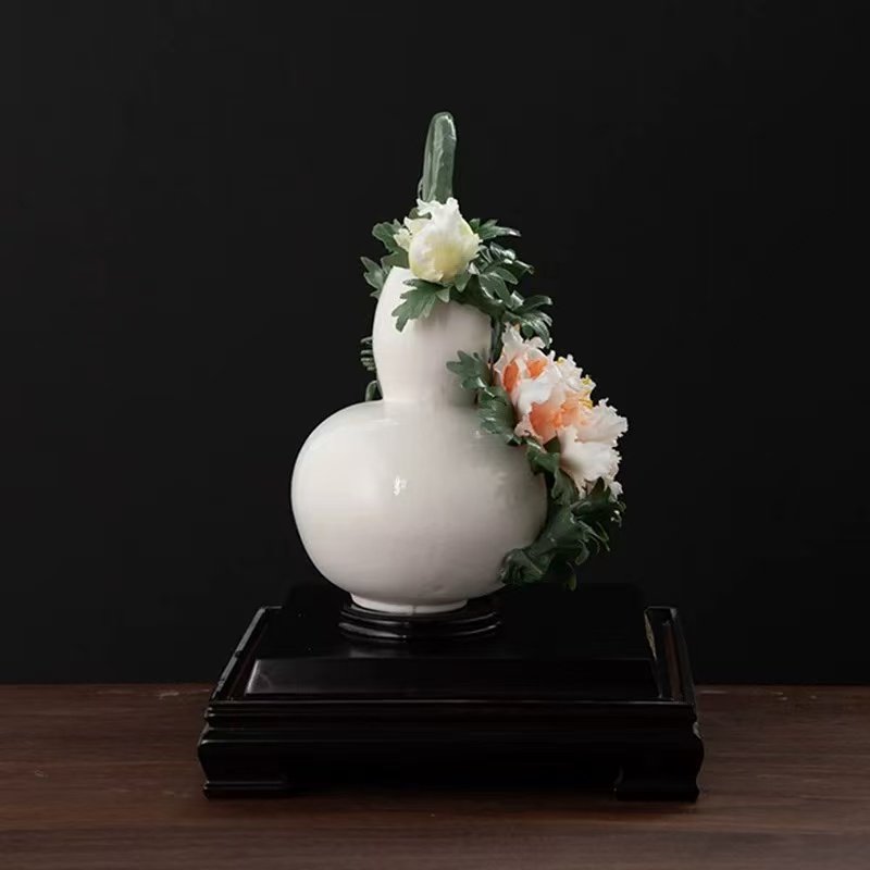 Dehua white porcelain ornaments, mutton-fat jade porcelain vase-Overflowing Fortune - Image 2