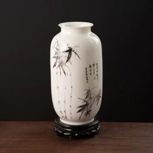 Hand-painted wide-mouth vase(Bamboo Brings Peace)