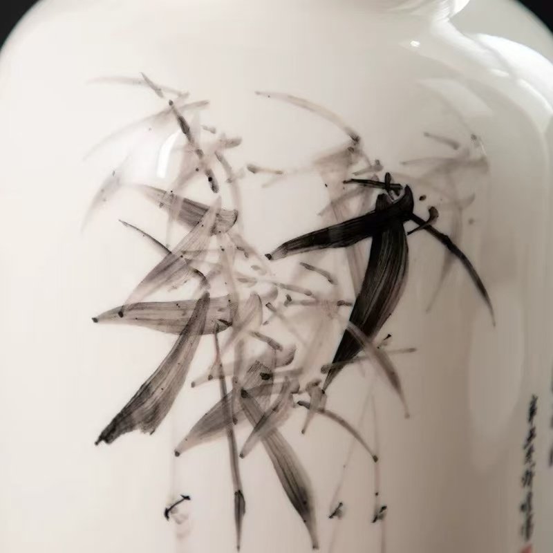 Hand-painted wide-mouth vase(Bamboo Brings Peace) - Image 5
