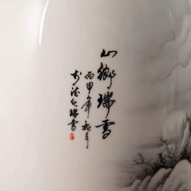 Hand-painted Snow Scene Waist Drum Vase - Image 3